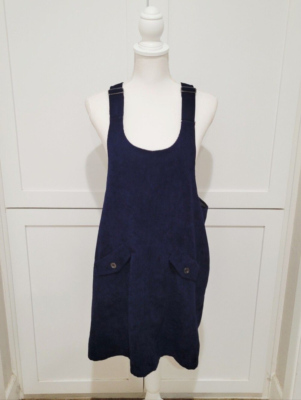 ModCloth Navy Blue Corduroy Romper Dress with Adjustable Straps | Size Large - Picture 3 of 9